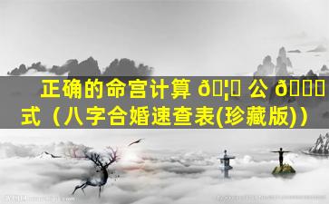 正确的命宫计算 🦁 公 🐘 式（八字合婚速查表(珍藏版)）